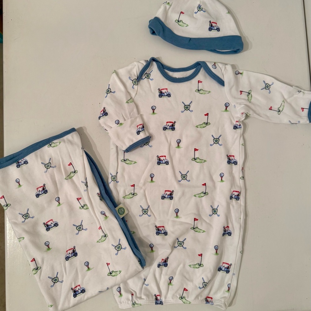 0-3M Little Me Golf Gown, Swaddle, & Hat